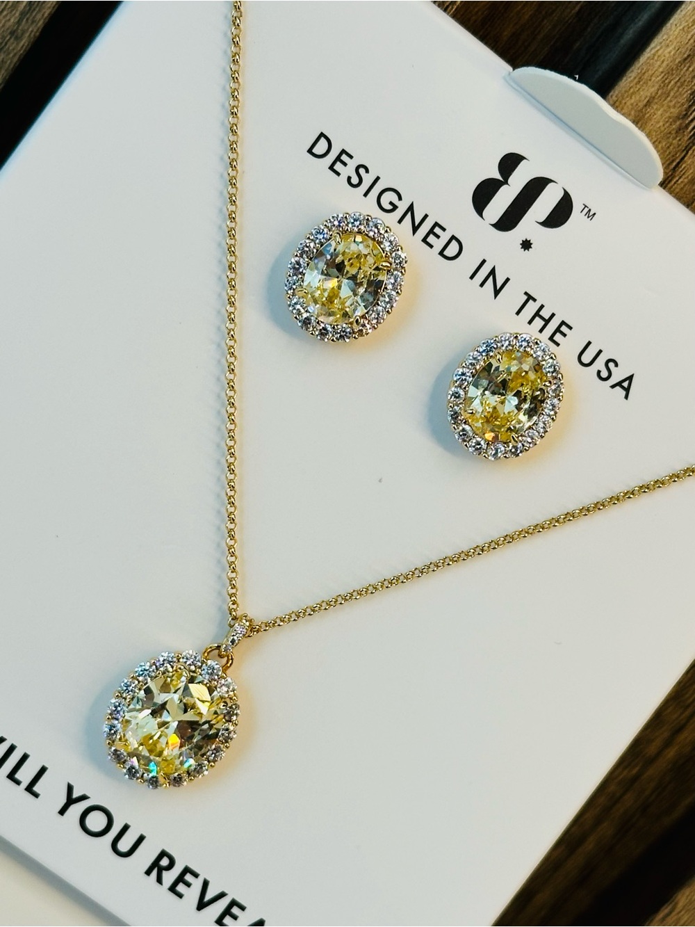 Bomb Party Gem Society Exclusive 2424 Necklace & Earring Set, Lemon CZ